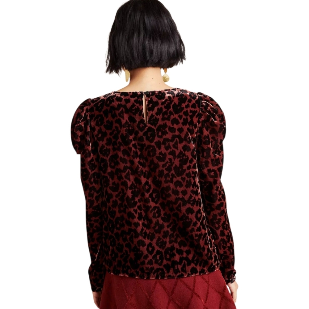 Anthropologie Dolan Charley Leopard Print Velvet Top Petite Large - Picture 6 of 16